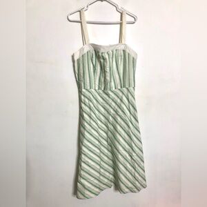 Ann Taylor LOFT Womens Mint and White Striped Midi Flare Dress